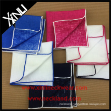 Screen Print Pocket Square Hand Hemming Colored Border Linen Handkerchief